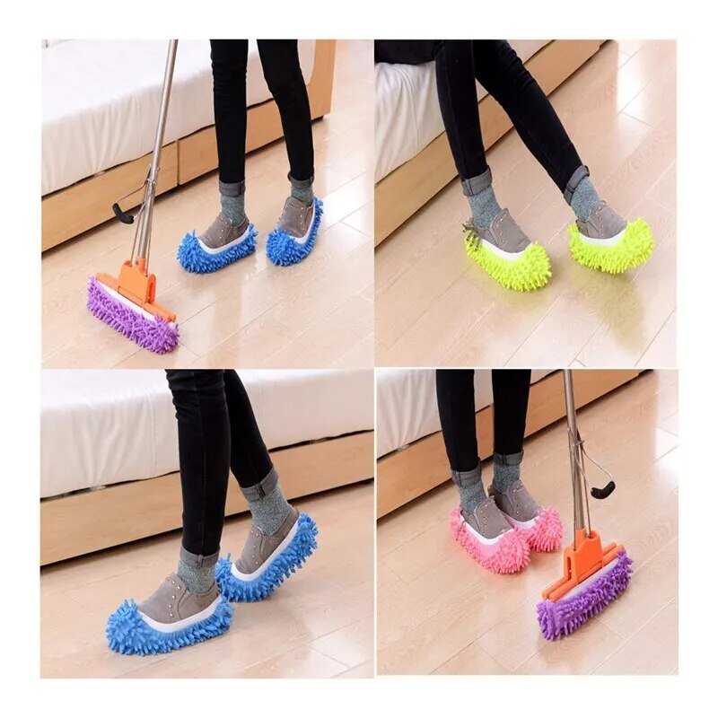 1Pair Dust Cleaner Grazing Slippers House Bathroom Floor Cleaning Mop Slipper Lazy Shoes Cover Chenille Duster Cloth