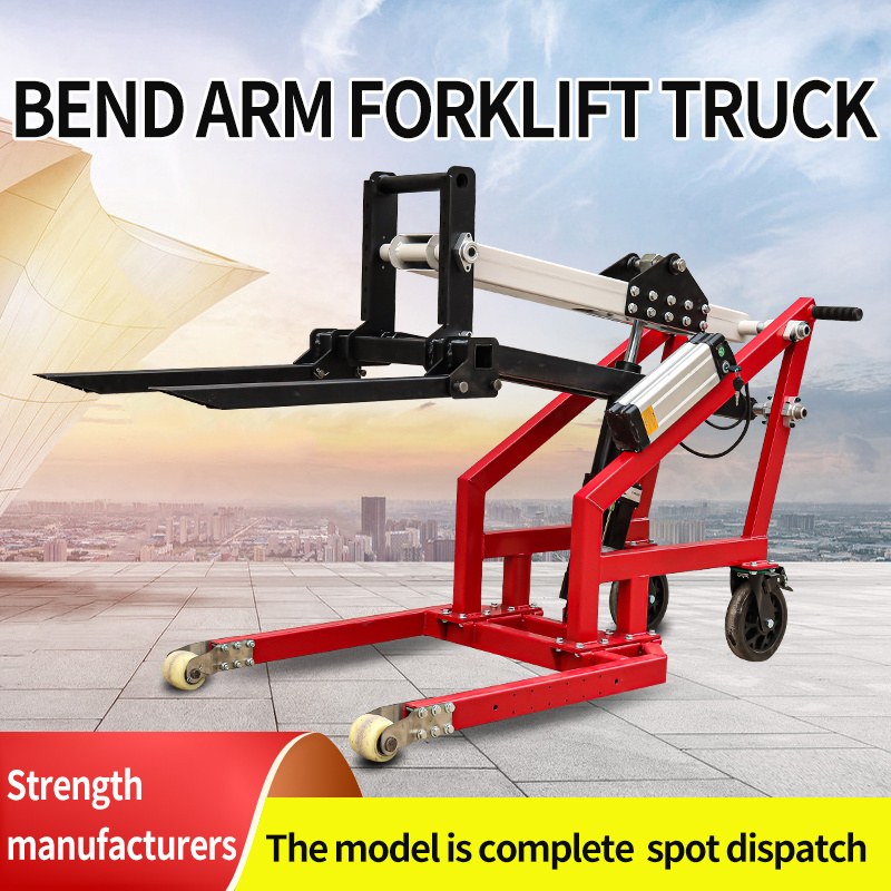 Portable Electric Hydraulic Forklift Small Curved Arm Hand Pushing Elevator Stacking Car 500 kg Loading and Unloading Tool