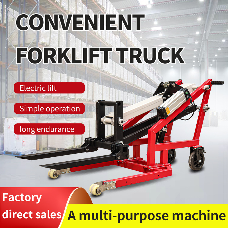 Portable Electric Hydraulic Forklift Small Curved Arm Hand Pushing Elevator Stacking Car 500 kg Loading and Unloading Tool