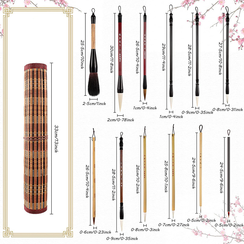 wood handle and badger hair calligraphy brush High Quality Custom Logo Chinese writing brush set