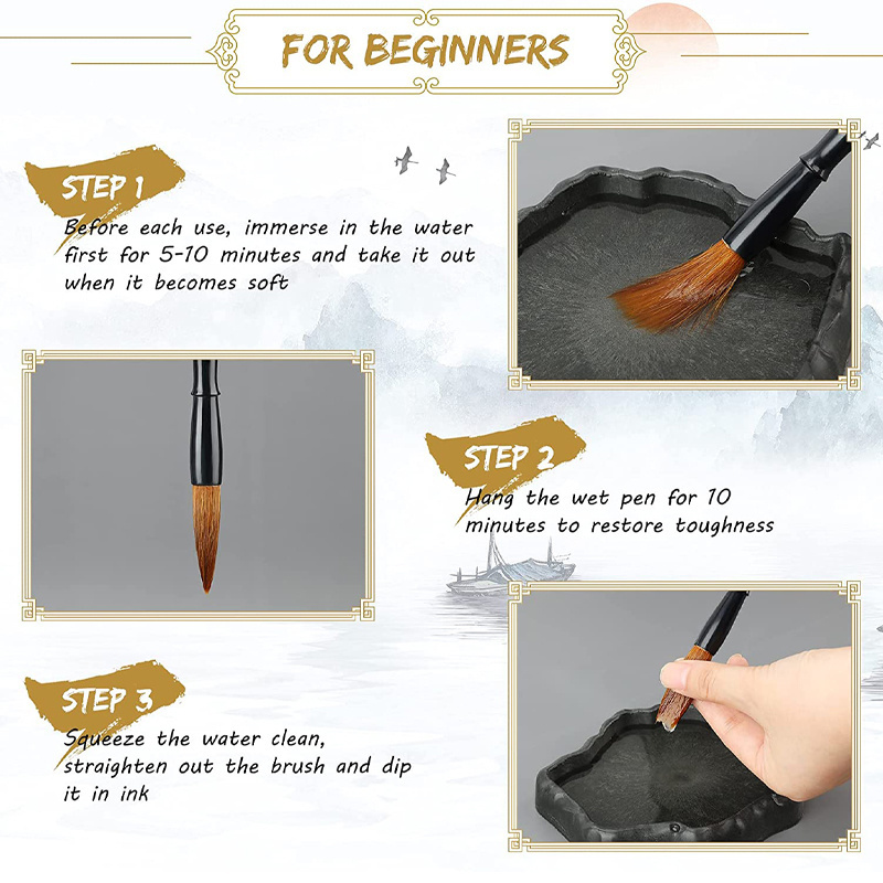 wood handle and badger hair calligraphy brush High Quality Custom Logo Chinese writing brush set