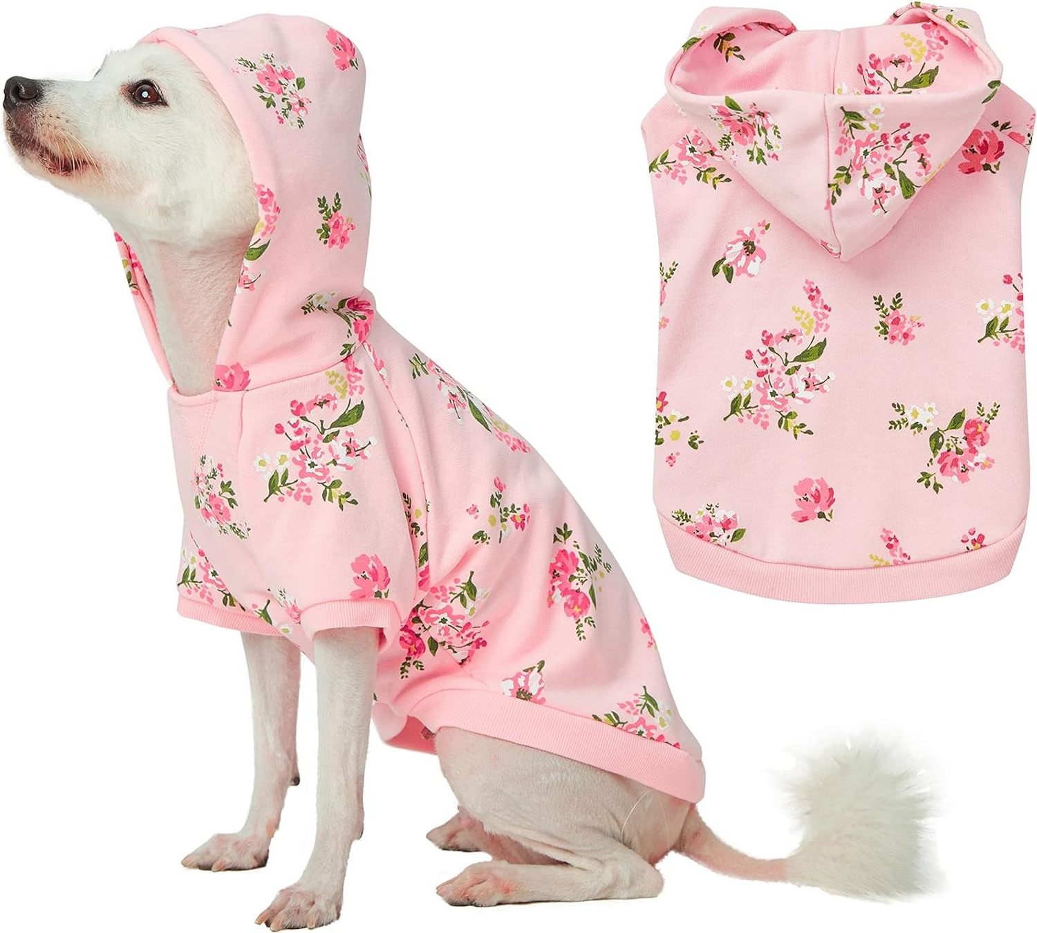 Blueberry Pet Spring Scent Inspired Daisy Flower Pullover Dog Hooded Sweatshirt in Baby Pink, Back Length 12