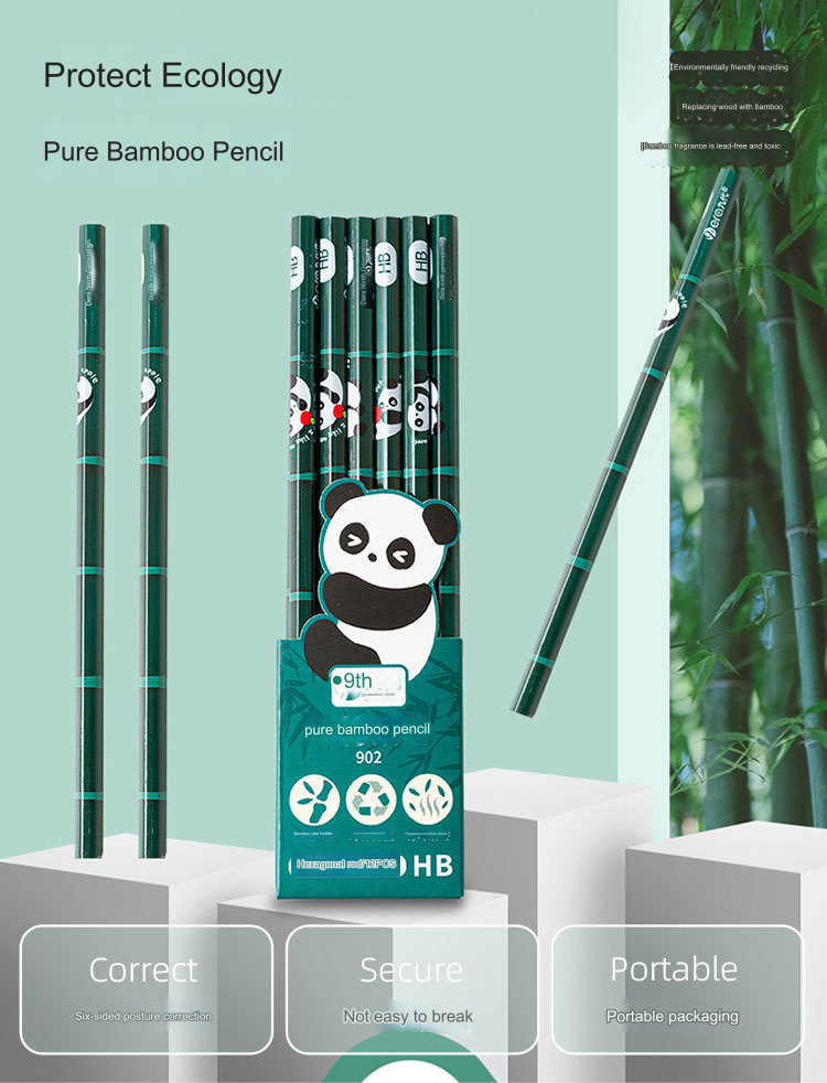 Cute Stationery 12 Pack Pencil Kawaii Panda Eco-Friendly Bamboo Wood HB Pencil For Student