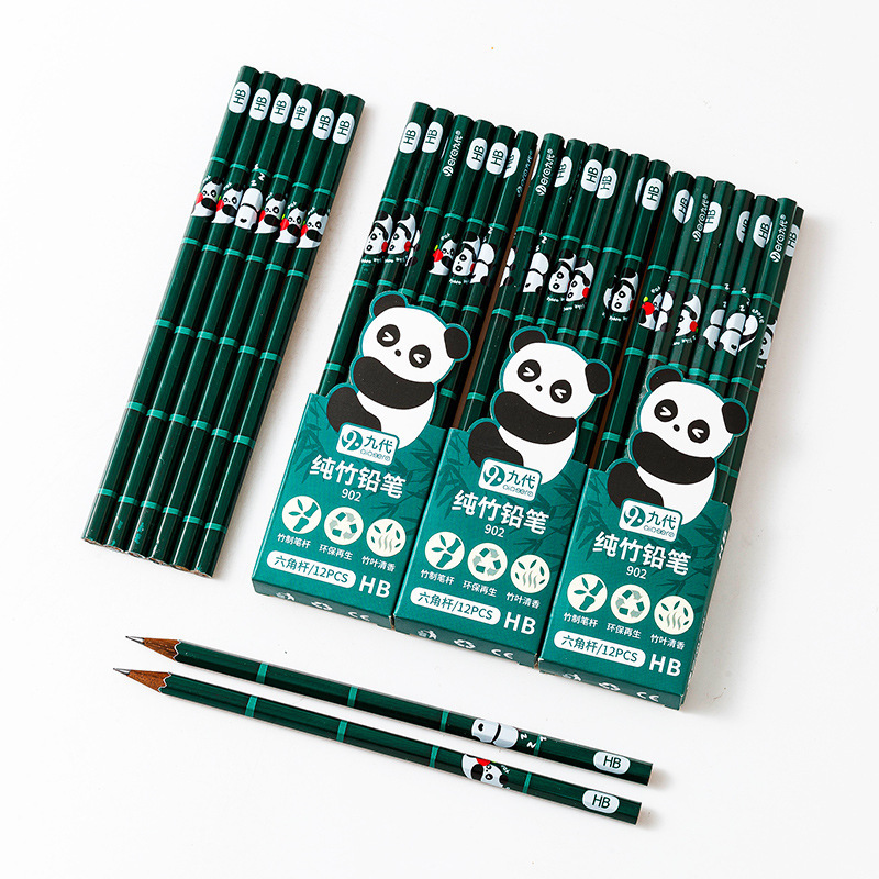 Cute Stationery 12 Pack Pencil Kawaii Panda Eco-Friendly Bamboo Wood HB Pencil For Student