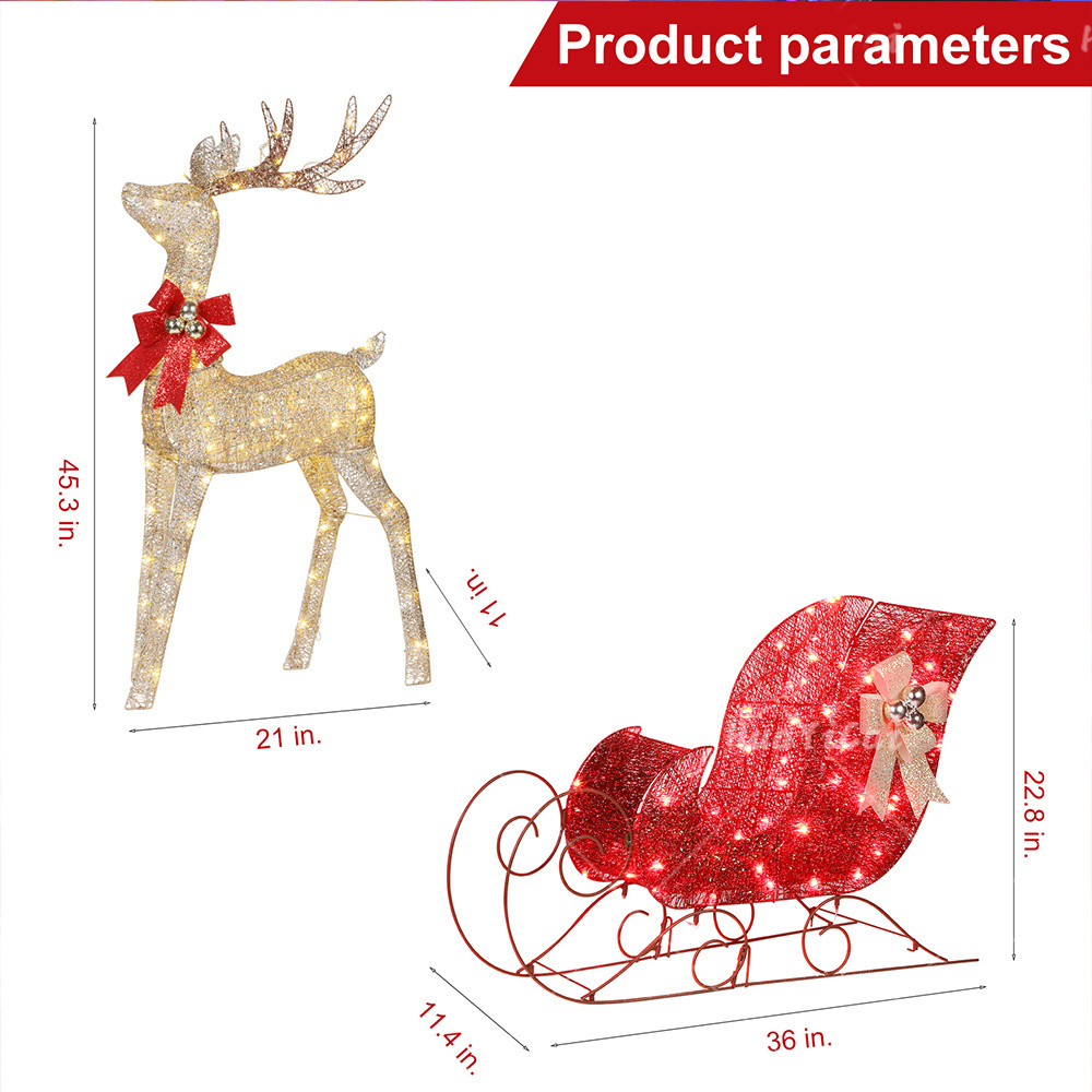 Christmas outdoor iron frame  3D animal reindeer with sled Christmas motif lights for Christmas decorations