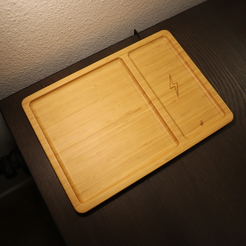 Valet Tray with Wireless Charging,Bamboo valet pallet  Desk and Nightstand Organizer