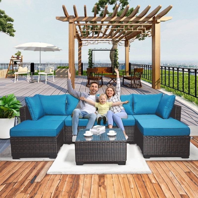 Outdoor patio set furniture 7-Piece PE Rattan Wicker Cushioned Sofa Sets and Coffee Table, modern sofa outdoor,In stock in USA