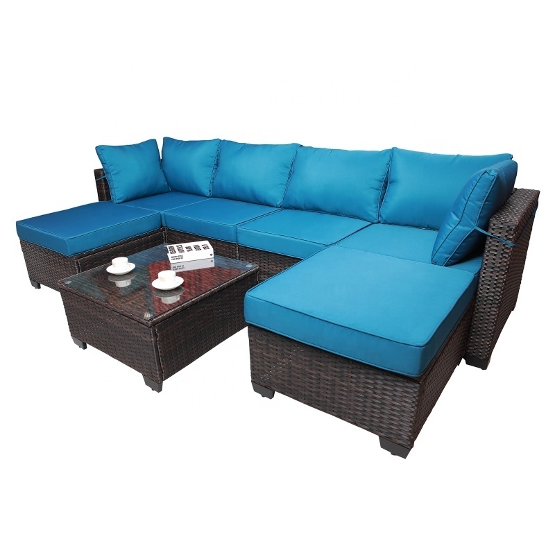 Outdoor patio set furniture 7-Piece PE Rattan Wicker Cushioned Sofa Sets and Coffee Table, modern sofa outdoor,In stock in USA