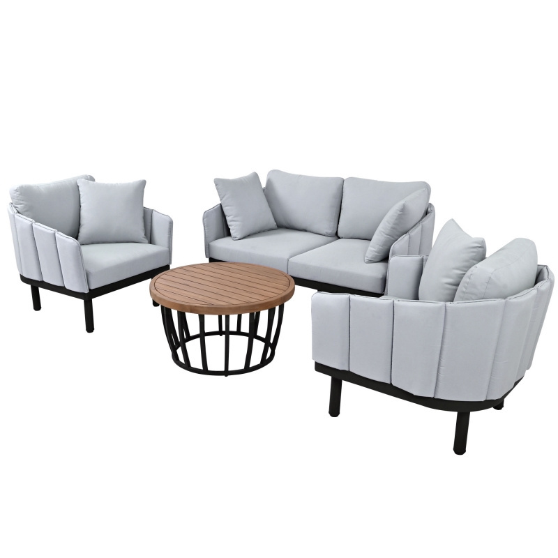 Outdoor sofa set with Acacia Wood Round Coffee Table,sofa set furniture outdoor, Loveseat+Arm Chairs,Free US shipping