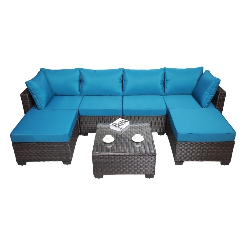 Outdoor patio set furniture 7-Piece PE Rattan Wicker Cushioned Sofa Sets and Coffee Table, modern sofa outdoor,In stock in USA