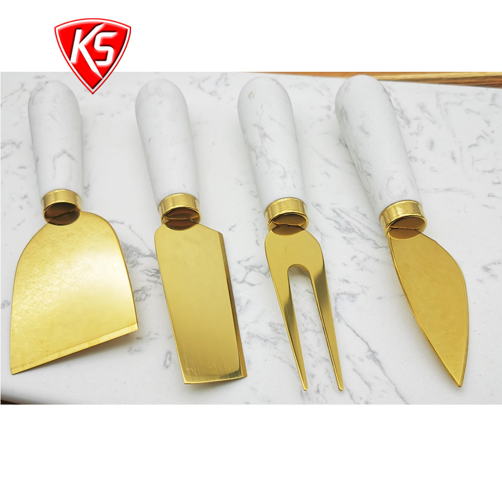 Golden Marble Cheese Spreader Knife Set Premium 4-Piece Cheese Tool Kit with Ergonomic Ceramic Handles Eco-Friendly Kitchen Use