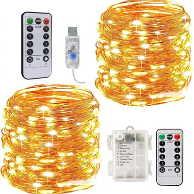 Waterproof Remote Control Fairy Lights Battery/USB Operated 8 Modes String Copper Wire LED String Lights For Holiday Decoration