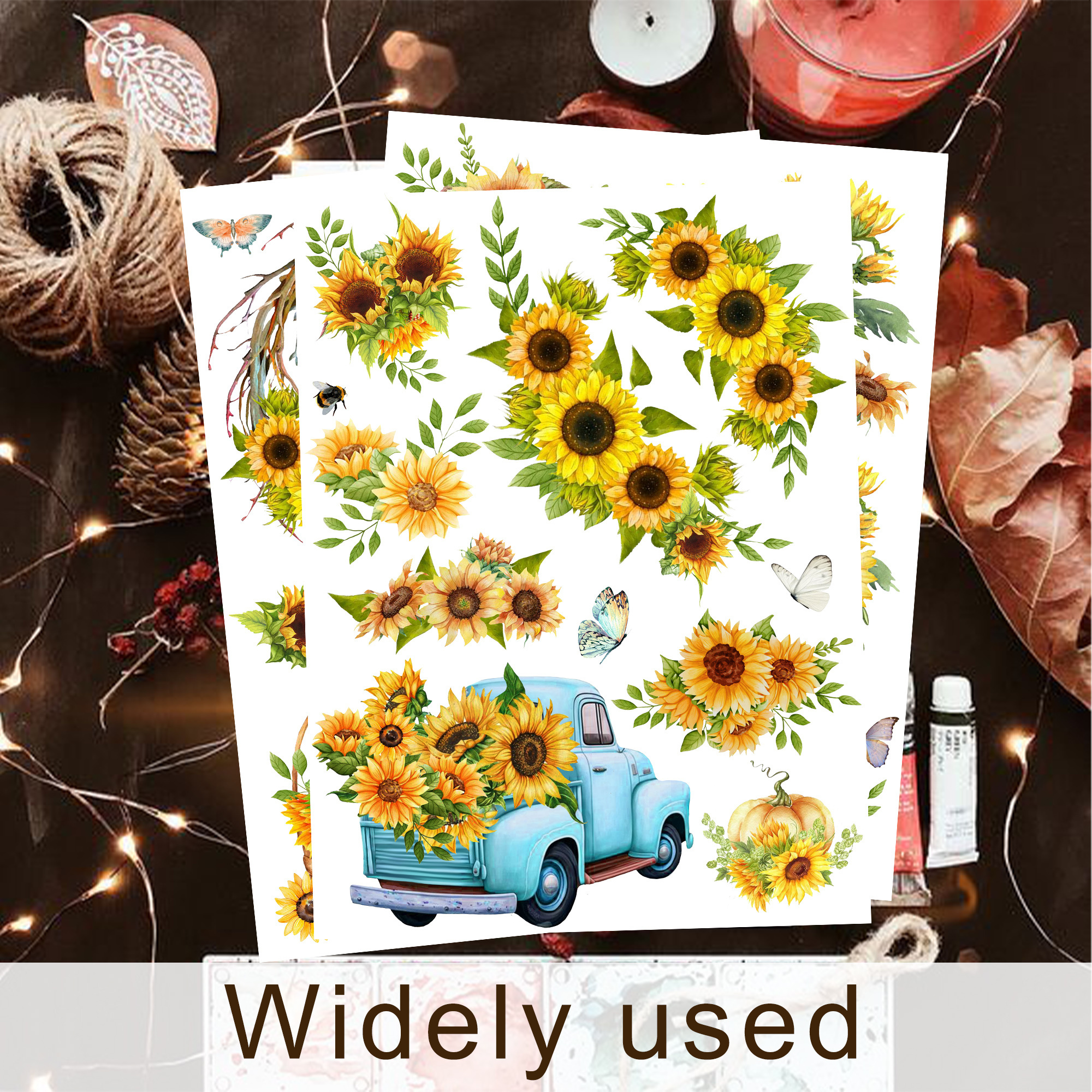 9 Sheets Sunflower Pattern Rub on Transfers Window Furniture Clings Stickers Pressure Sensitive Sticker for Wedding Party