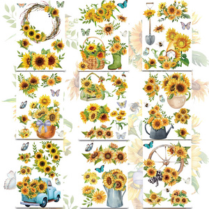 9 Sheets Sunflower Pattern Rub on Transfers Window Furniture Clings Stickers Pressure Sensitive Sticker for Wedding Party