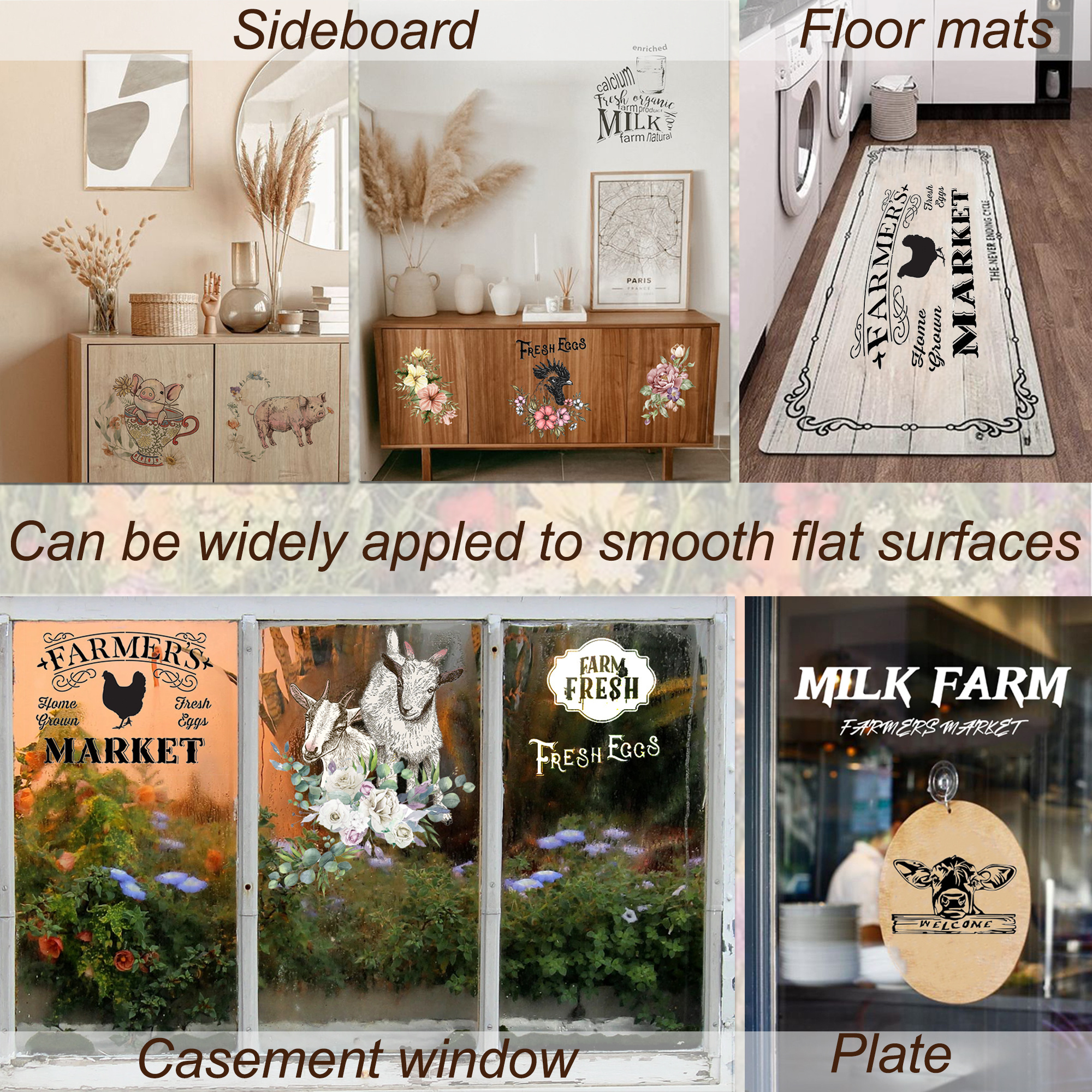 GY001 Farm Animals Rub on Transfers Window Furniture Clings Stickers Pressure Sensitive Sticker for Party Decoration