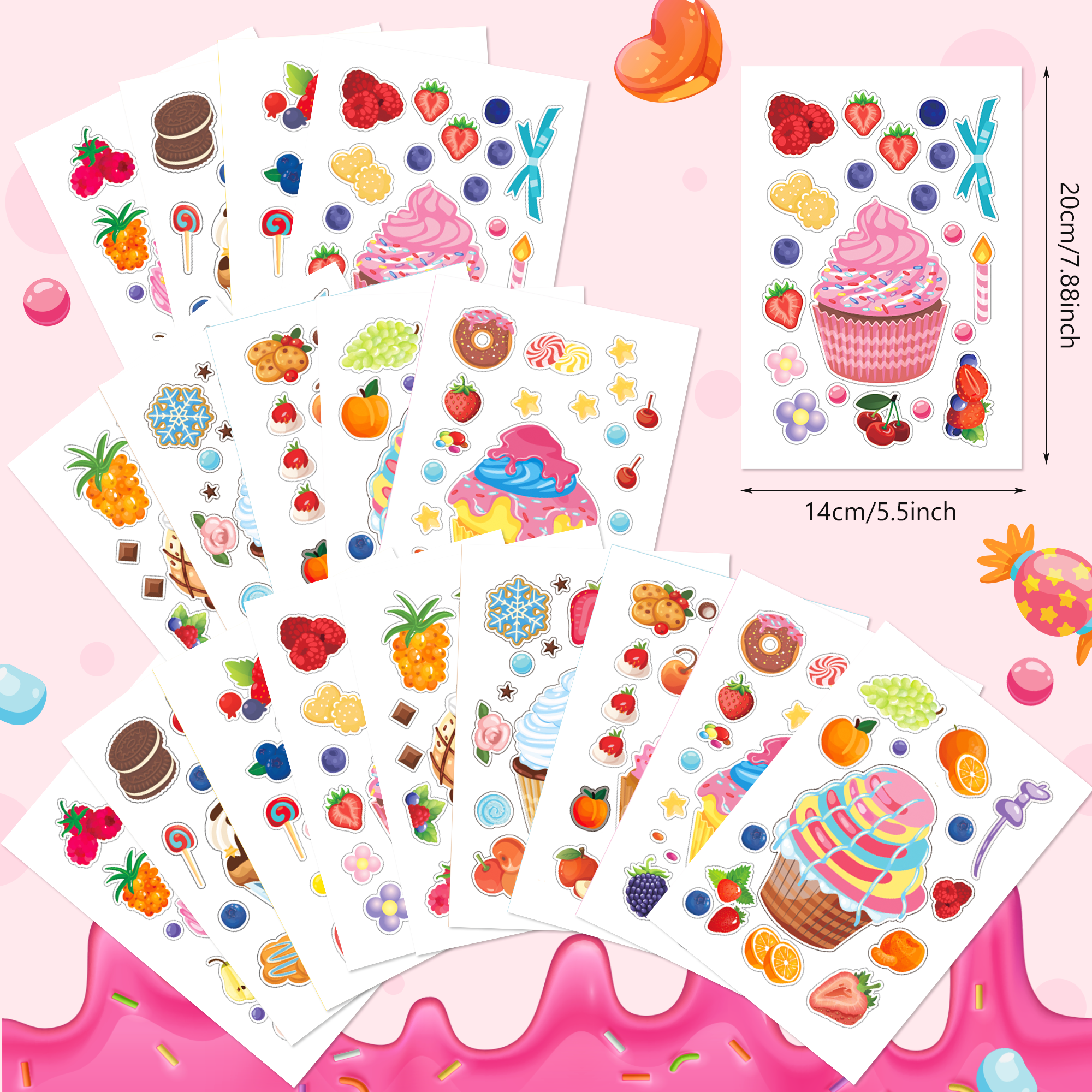 9 Sheets Ice Cream Stickers Make Your Own Dessert Stickers Summer Fruit Adhesive Decals for kids Birthday Party Supplies