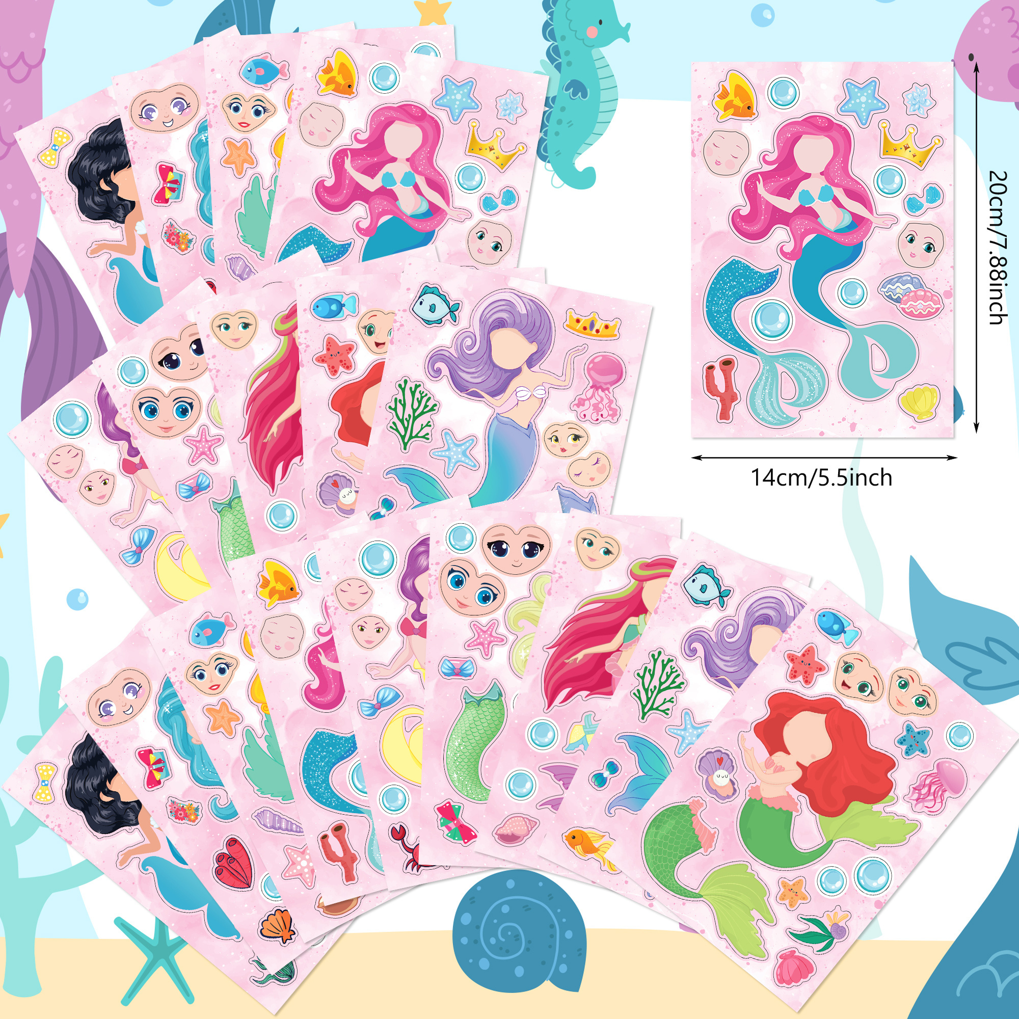 ET037 Mermaid Party Stickers Ocean Cartoon Stickers Decals DIY Adhesive Decals for Mermaid Party Supplies