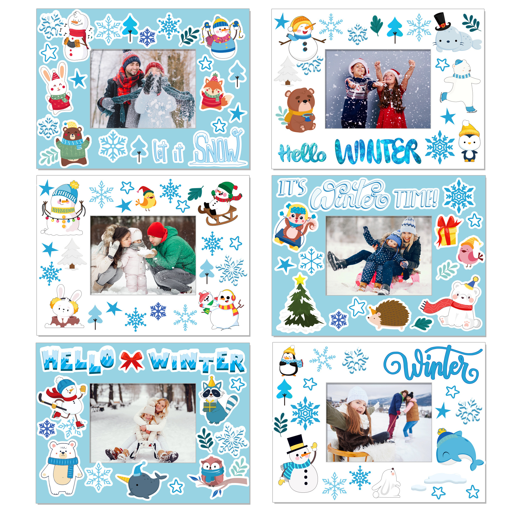 9 Sheets Winter Snowflake Stickers Christmas Snowman Stickers Window Clings Decals for Xmas Party Photo Frame Decoration