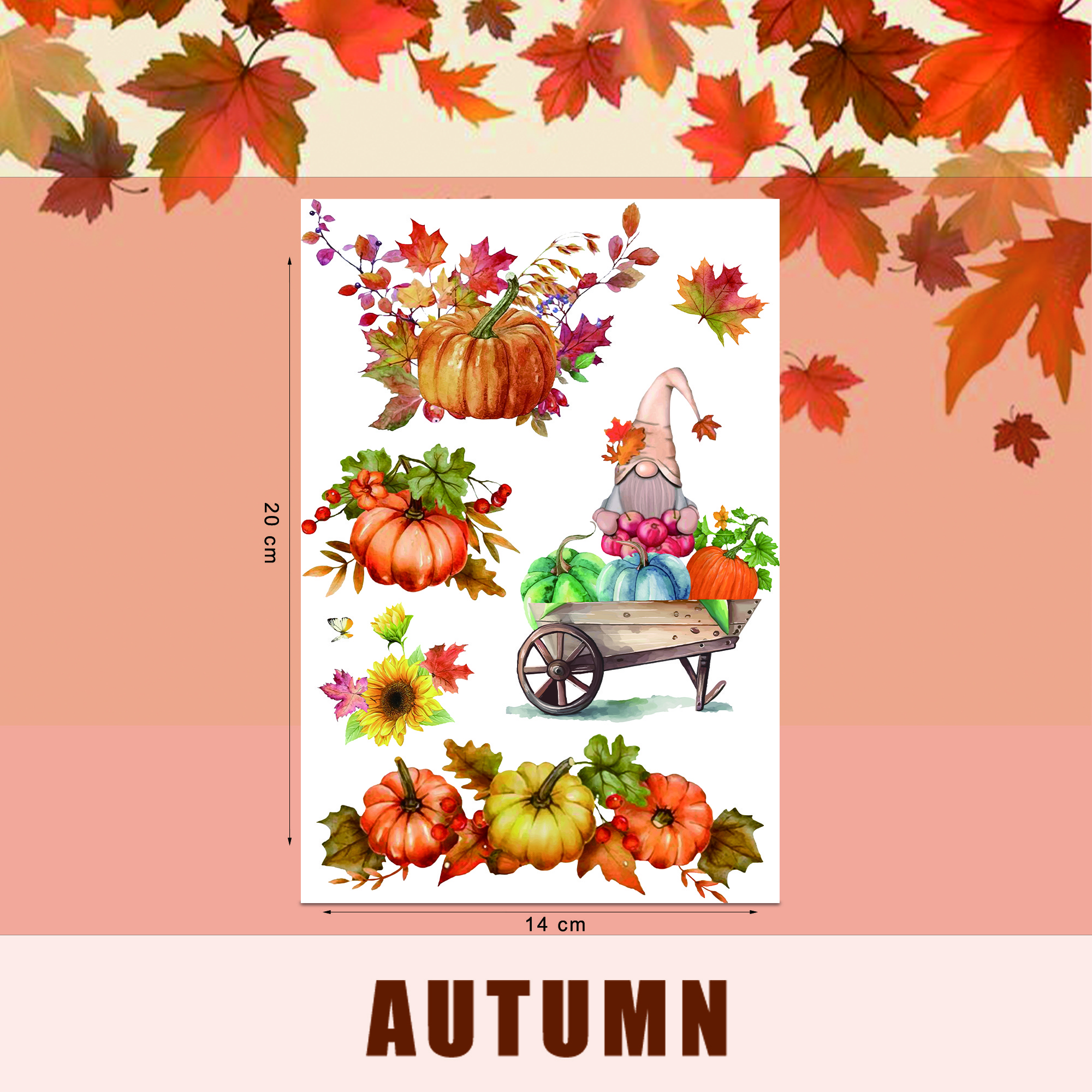 9 Sheets Thanksgiving Fall Rub on Transfers Window Furniture Clings Stickers Pressure Sensitive Sticker for Autumn Party