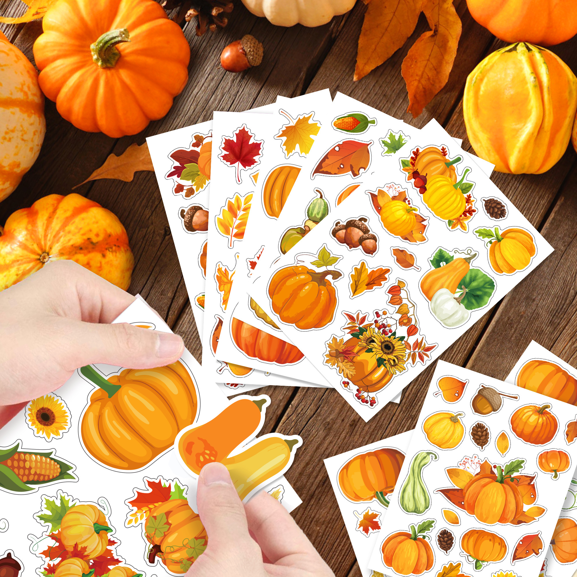 9 Sheets Thanksgiving Fall Stickers Maple Leaf Pumpkin Stickers Harvest Decals for Scrapbooking Bags Kids Party Supplies