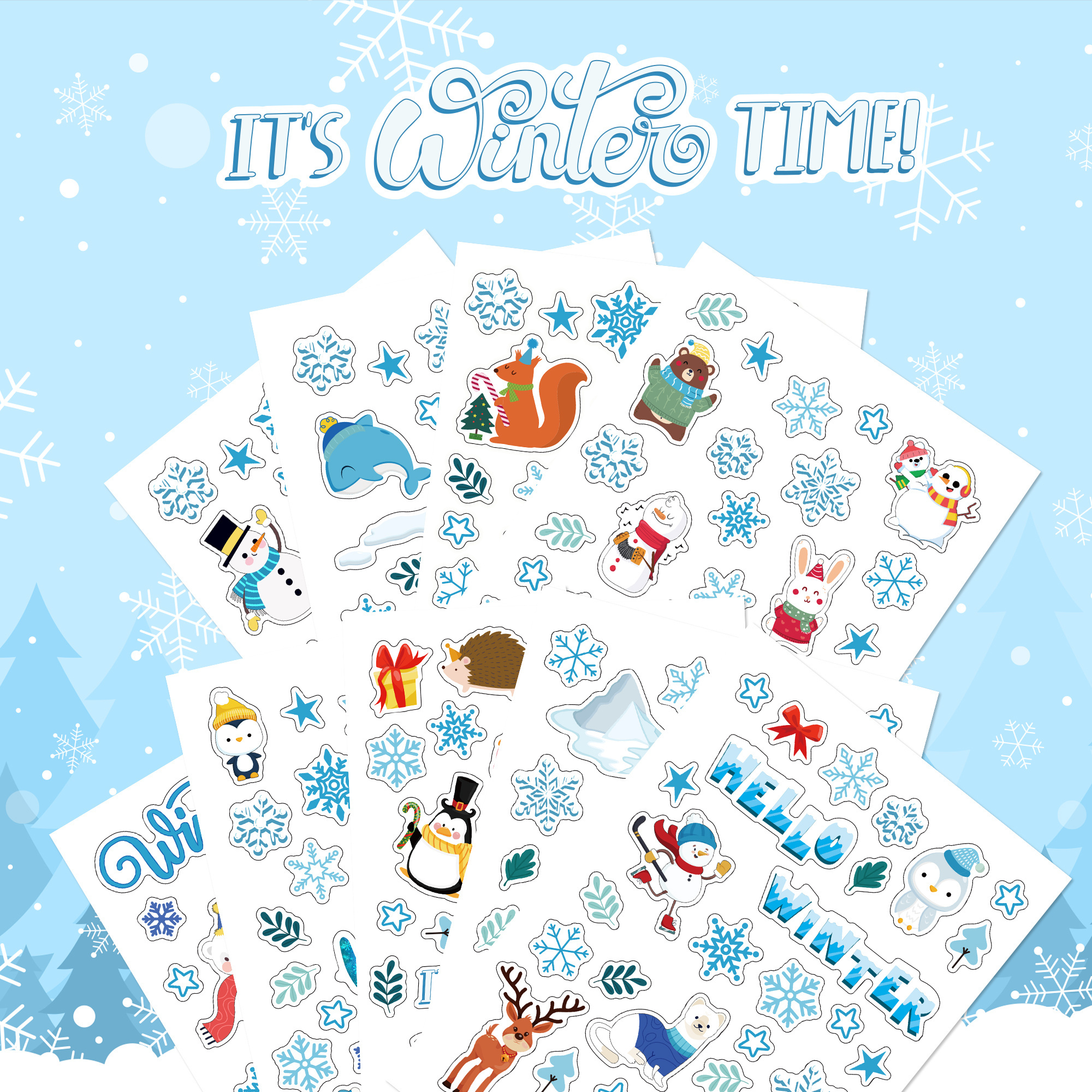 9 Sheets Winter Snowflake Stickers Christmas Snowman Stickers Window Clings Decals for Xmas Party Photo Frame Decoration