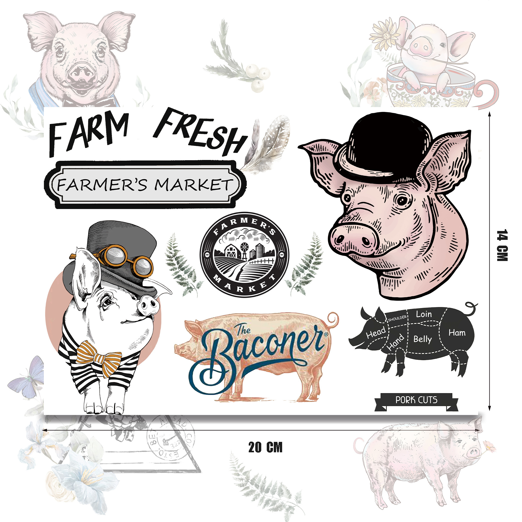 GY001 Farm Animals Rub on Transfers Window Furniture Clings Stickers Pressure Sensitive Sticker for Party Decoration