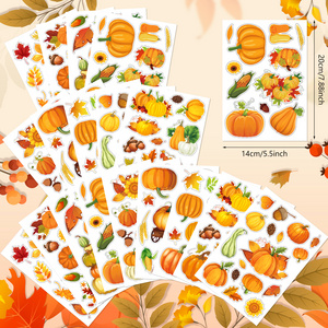 9 Sheets Thanksgiving Fall Stickers Maple Leaf Pumpkin Stickers Harvest Decals for Scrapbooking Bags Kids Party Supplies