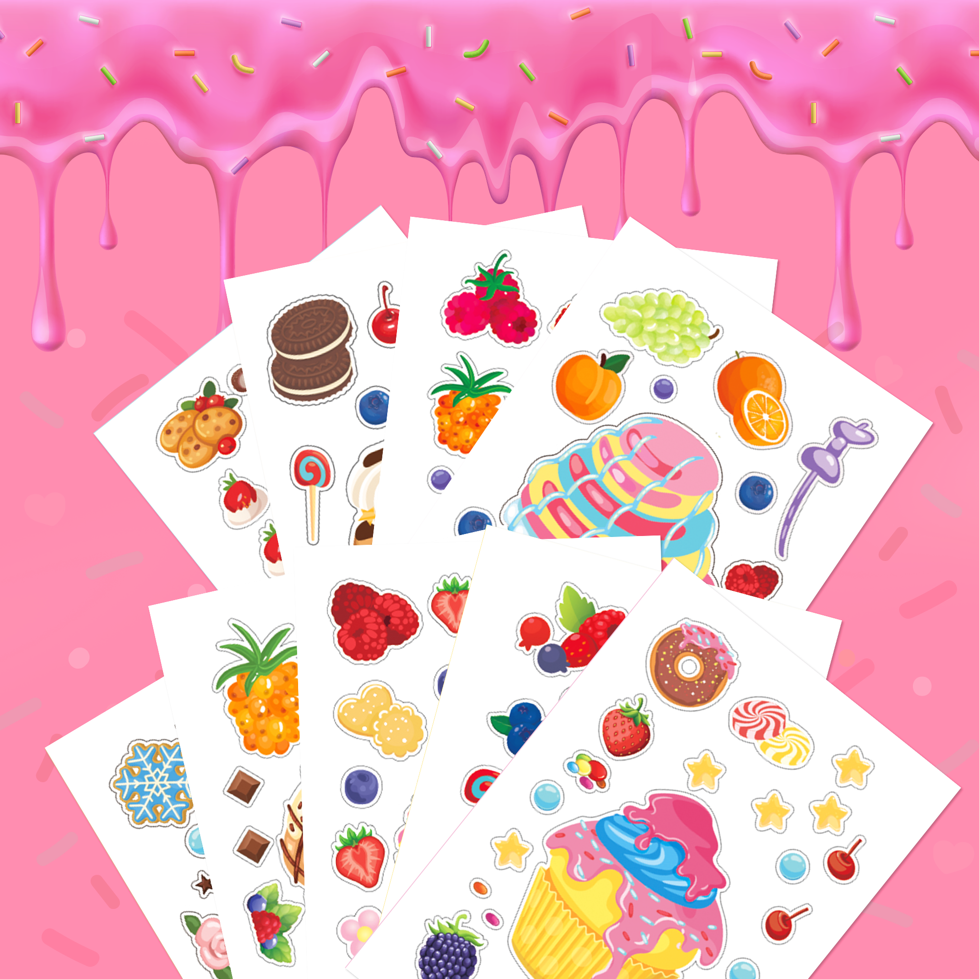 9 Sheets Ice Cream Stickers Make Your Own Dessert Stickers Summer Fruit Adhesive Decals for kids Birthday Party Supplies