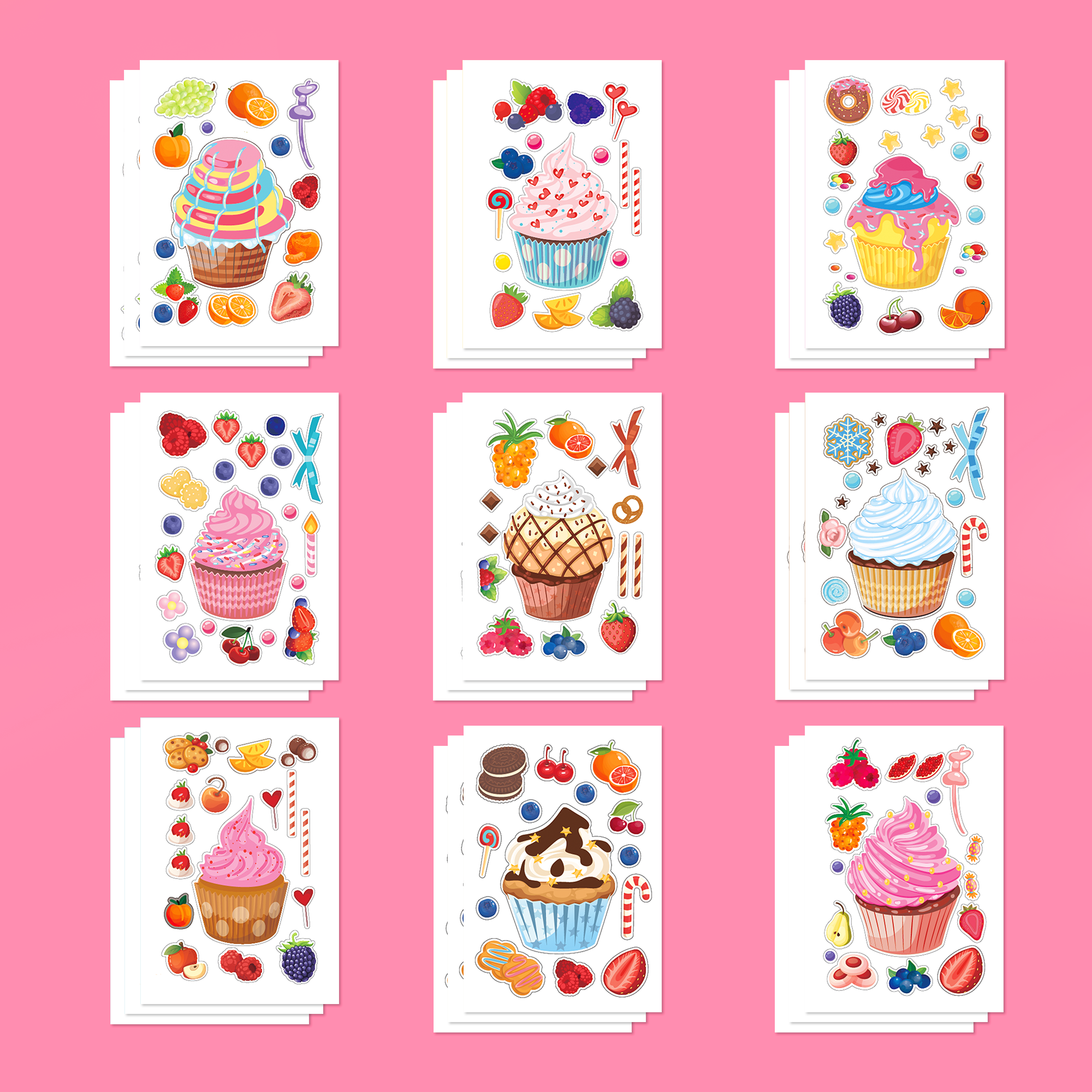 9 Sheets Ice Cream Stickers Make Your Own Dessert Stickers Summer Fruit Adhesive Decals for kids Birthday Party Supplies