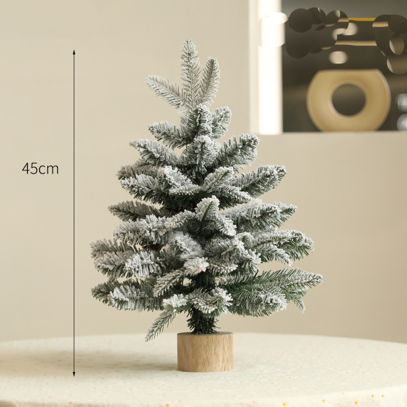 45cm Promotional Party Supplies Mini Snow Flocked PE  Artificial Tabletop Christmas Tree with Wooden Base for Home Decor