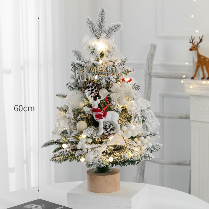 45cm Promotional Party Supplies Mini Snow Flocked PE  Artificial Tabletop Christmas Tree with Wooden Base for Home Decor