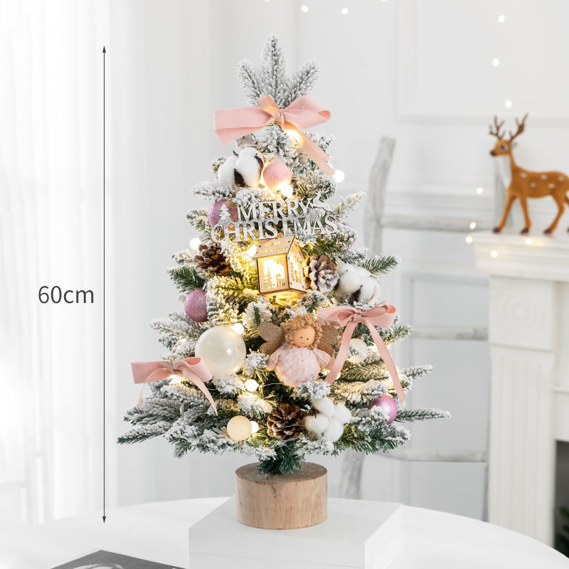 45cm Promotional Party Supplies Mini Snow Flocked PE  Artificial Tabletop Christmas Tree with Wooden Base for Home Decor