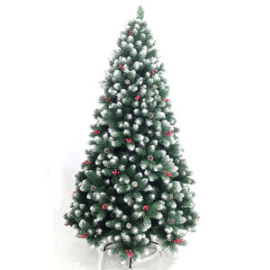 Factory Hot Selling 8inch Pvc Christmas Tree Flocking Christmas Tree Cedar Tree With Red Berry