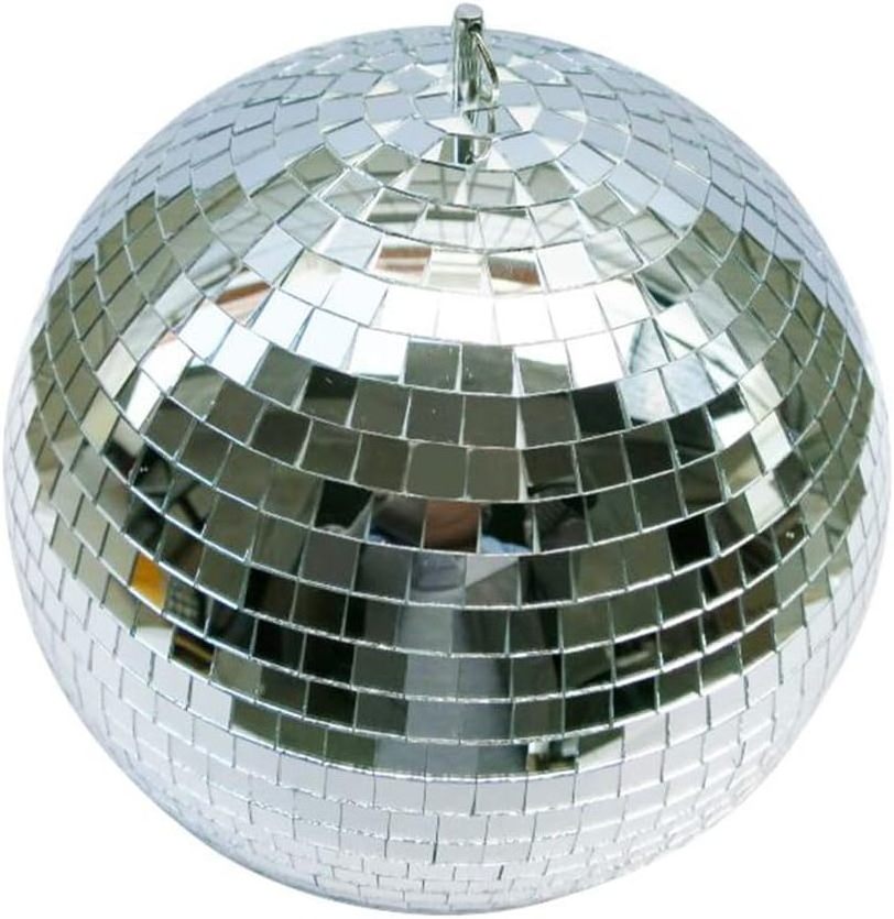 24 Inch Large Disco Ball Decorations Silver Rotating Glass Mirror Ball with Hanging Ring for Holiday Decoration