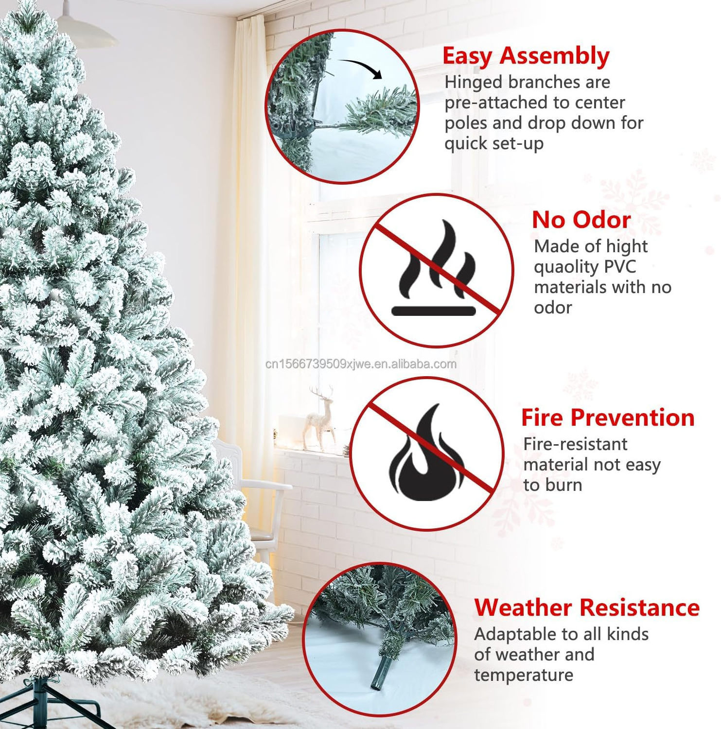 Slim Pencil Snow Flocked Wrapped Artificial Christmas Tree, PVC Xmas Tree for Holiday Decoration