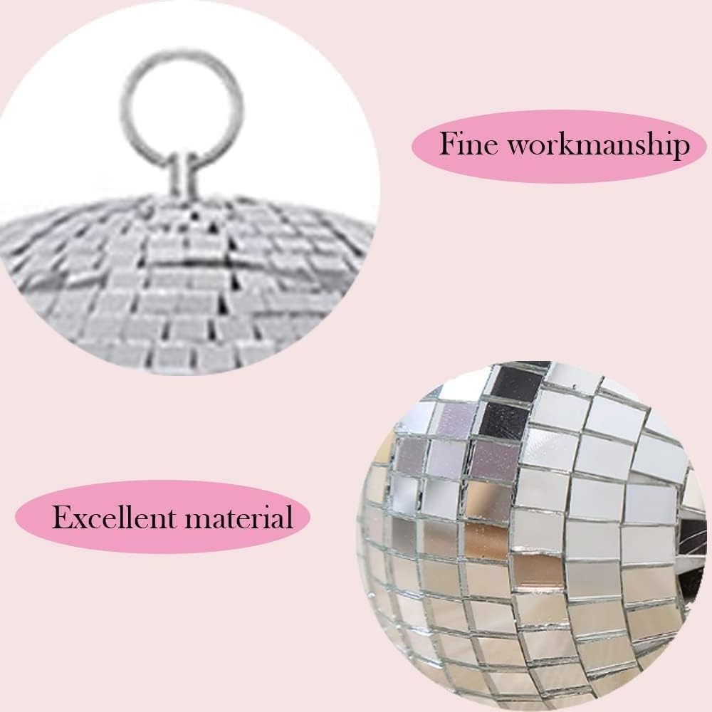 24 Inch Large Disco Ball Decorations Silver Rotating Glass Mirror Ball with Hanging Ring for Holiday Decoration