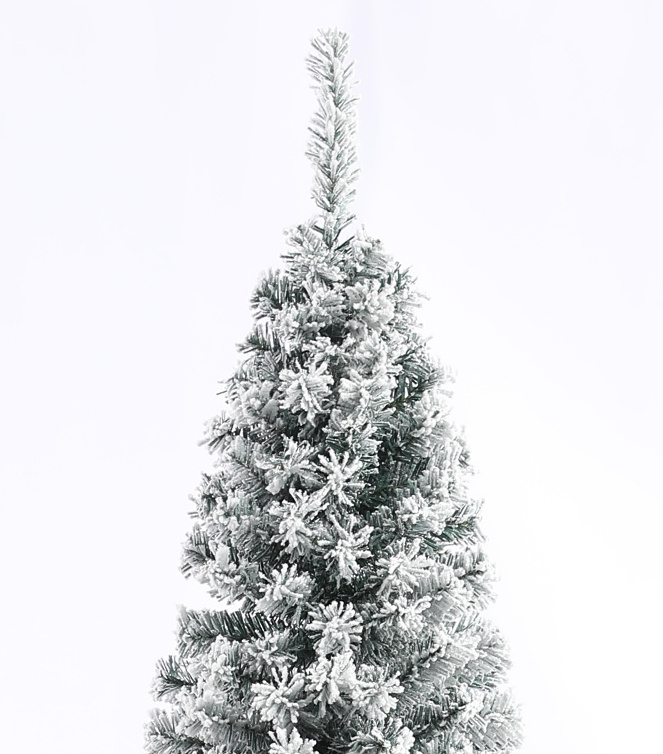 Slim Pencil Snow Flocked Wrapped Artificial Christmas Tree, PVC Xmas Tree for Holiday Decoration