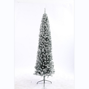 Slim Pencil Snow Flocked Wrapped Artificial Christmas Tree, PVC Xmas Tree for Holiday Decoration