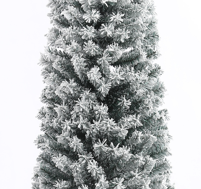 Slim Pencil Snow Flocked Wrapped Artificial Christmas Tree, PVC Xmas Tree for Holiday Decoration