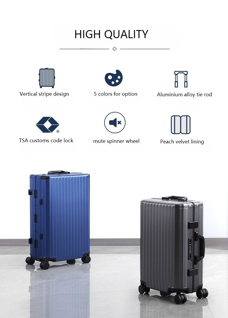 2024 new Pure metal suitcase  aluminum magnesium alloy luggage case sets large capacity aluminum frame with TSA code lock