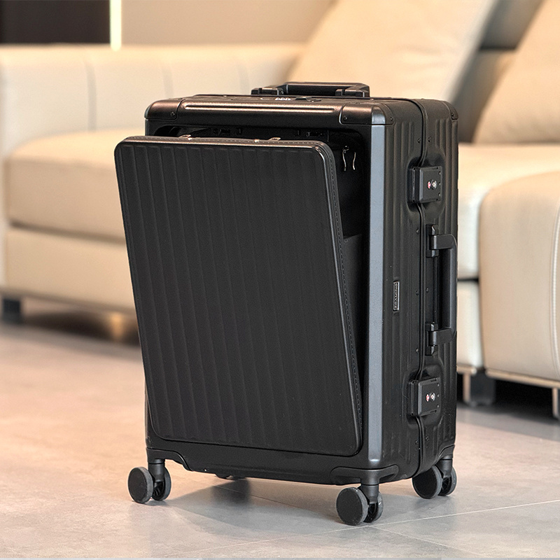 Customizable aluminum alloy suitcase front-open luggage case 20 inch beauty case multifunctional boarding case 24''