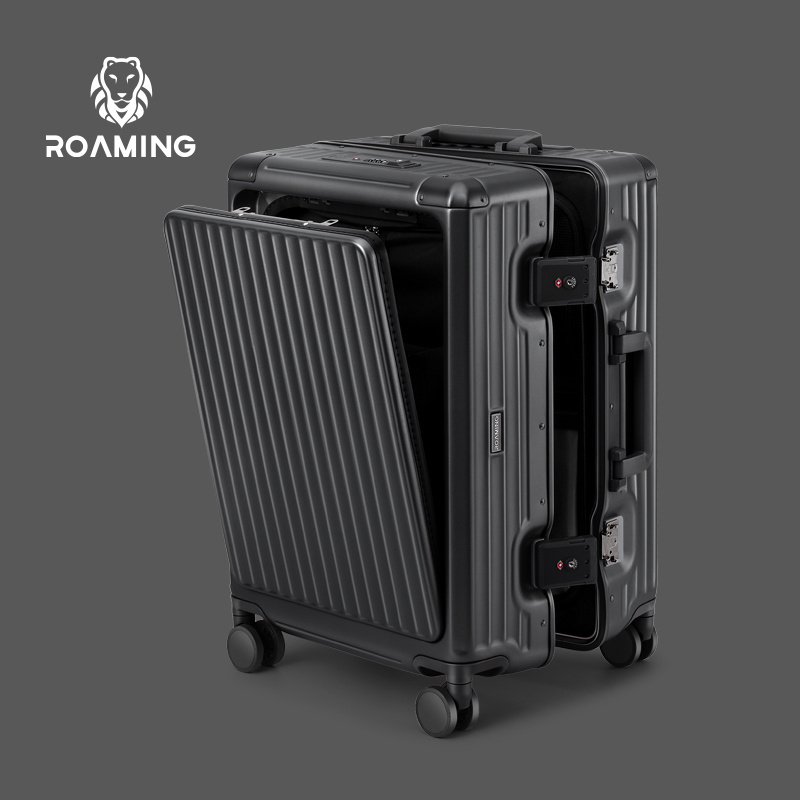 Customizable aluminum alloy suitcase front-open luggage case 20 inch beauty case multifunctional boarding case 24''