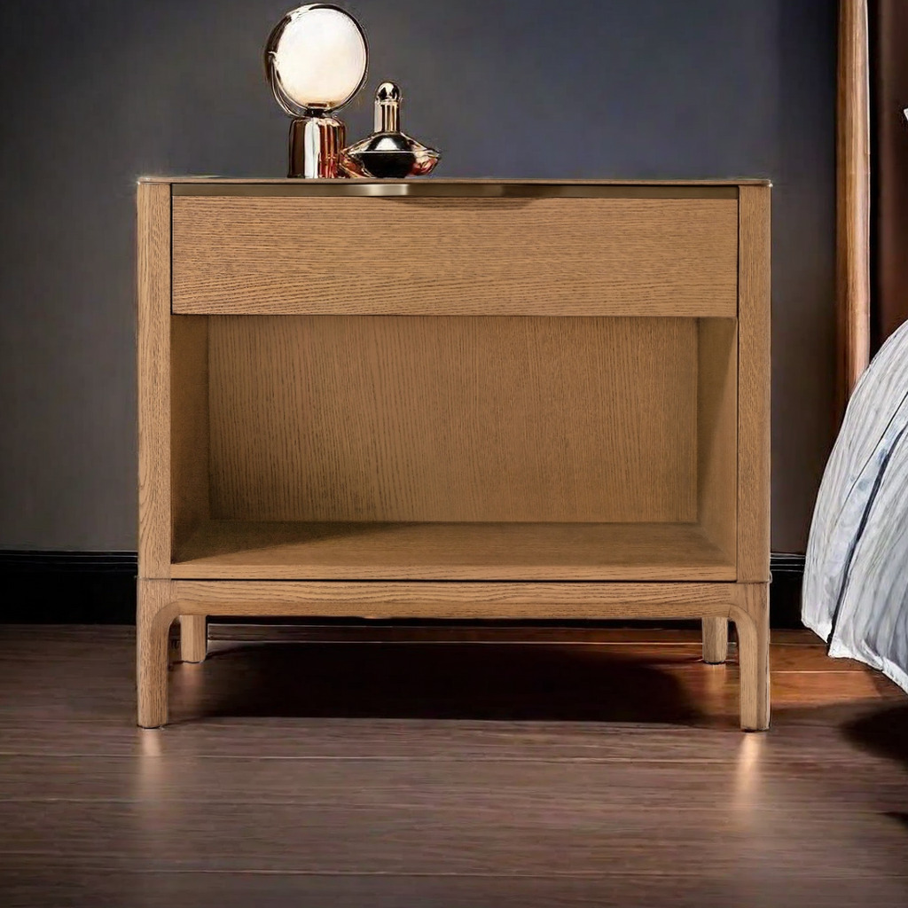 Luxury Hotel Villa Wooden Nightstand, Convertible Modern Open Bedroom Storage Sideboard for Home Wine or Apartments