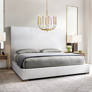 White Italian Texture King Bed Modena Fabric Panel Platform Bed Queen Bed