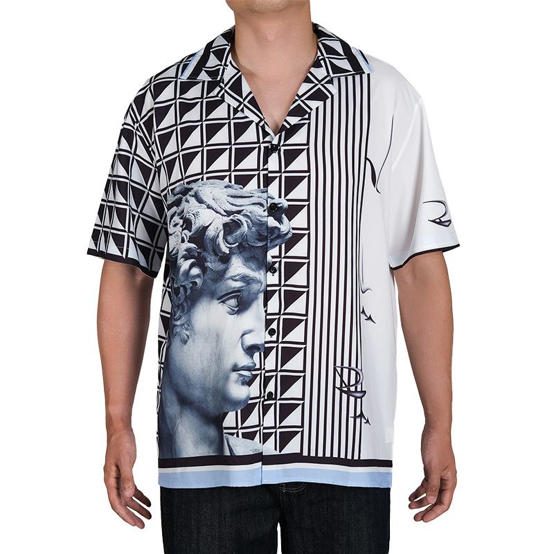 Oem Custom Oversize Full Printed Cuban Collar Men's Half Sleeve Button Up Rayon Beach Customize Your Satin Silk Shirts For Men