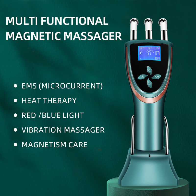 Electric 3 Head Lymphatic Drainage EMS Heating Scrapping Guasha Magnetic For Woman Skin Care Anti Wrinkle Beauty Device