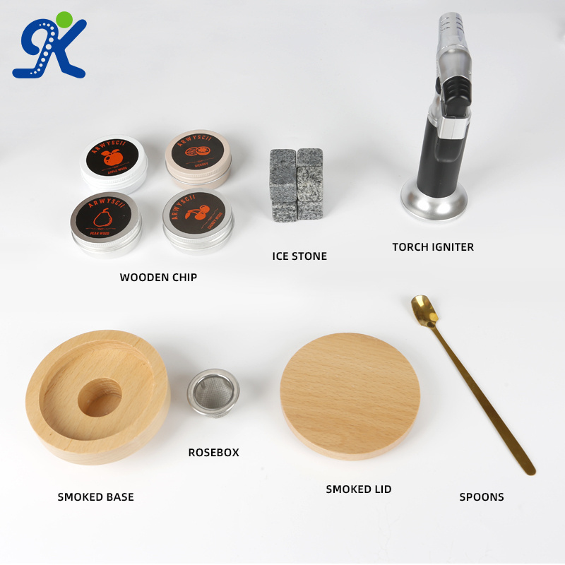 Wooden Box Cocktail Smoker Kit Gift Set Whiskey Smoker Infuser Kit for Drinking with Ice  Stones Cubes Torch and Wood Chips