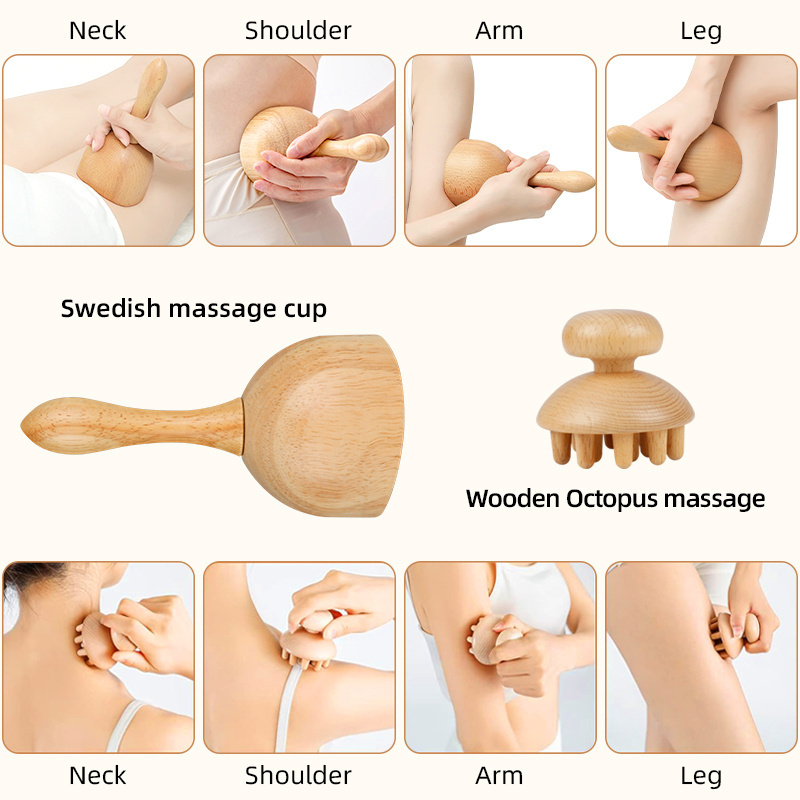 (Golden Verified Supplier)wood massage tools set  GuaSha Tools  Body Guasha Set anti cellulite massager Wood therapy massage