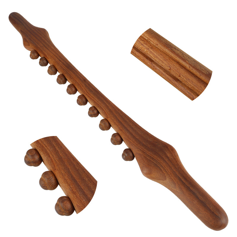 New Design Wholesale 10 Beads Massage Roller Stick Natural Wood Gua Sha Tool for Body Back SPA Massager