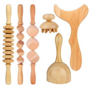 (Golden Verified Supplier)wood massage tools set  GuaSha Tools  Body Guasha Set anti cellulite massager Wood therapy massage